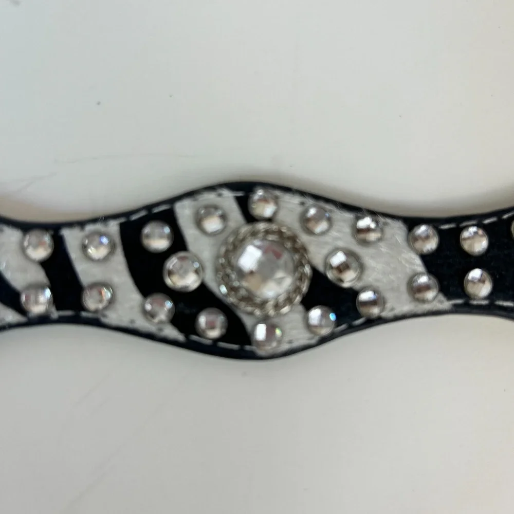 Nocona Belt Girls 26 Western Zebra Calfskin Bling Rhinestone Big Buckle Rodeo